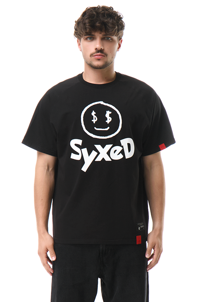 Smileey Black T-Shirt With Red Patch