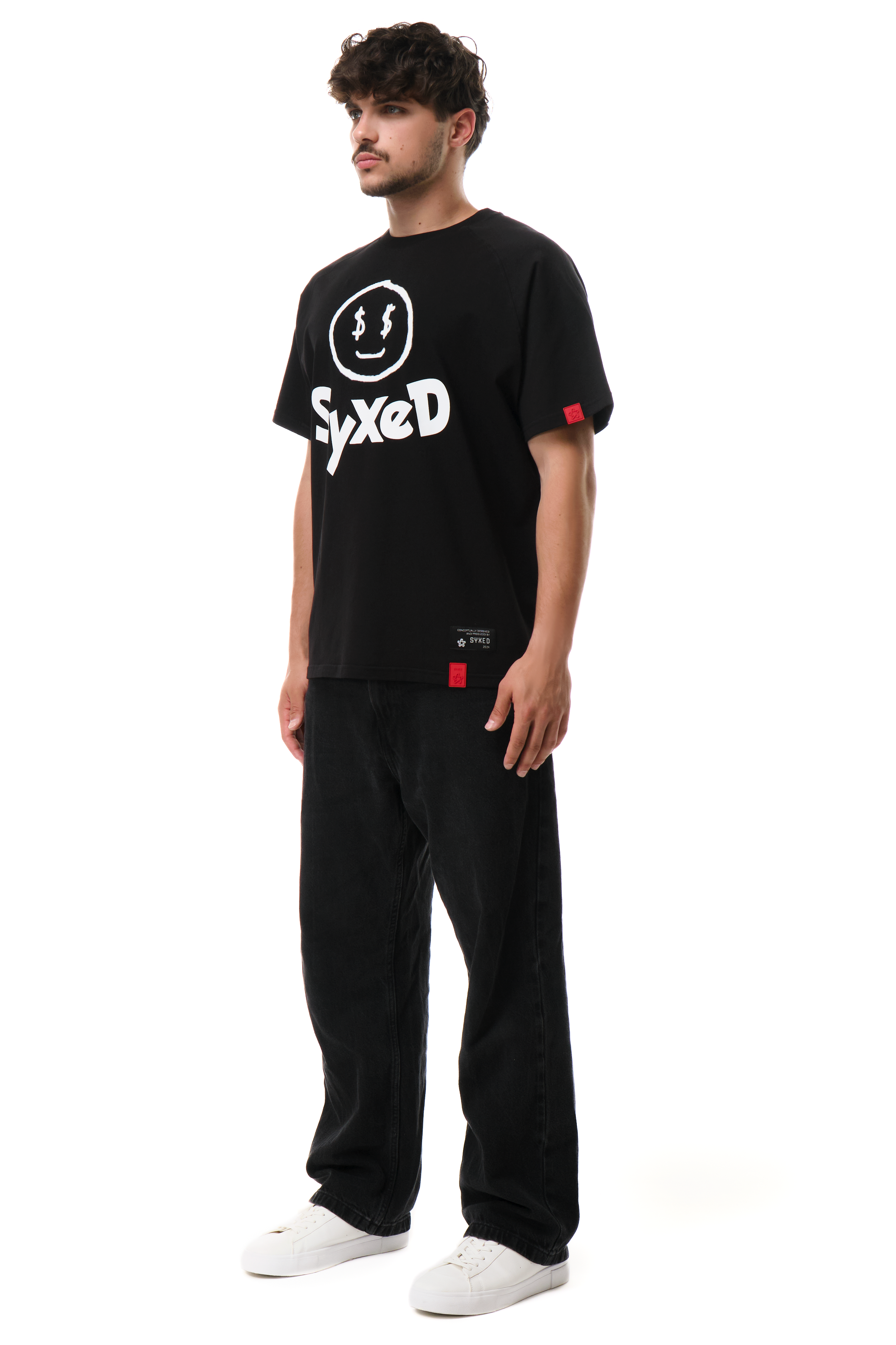 Smileey Black T-Shirt With Red Patch