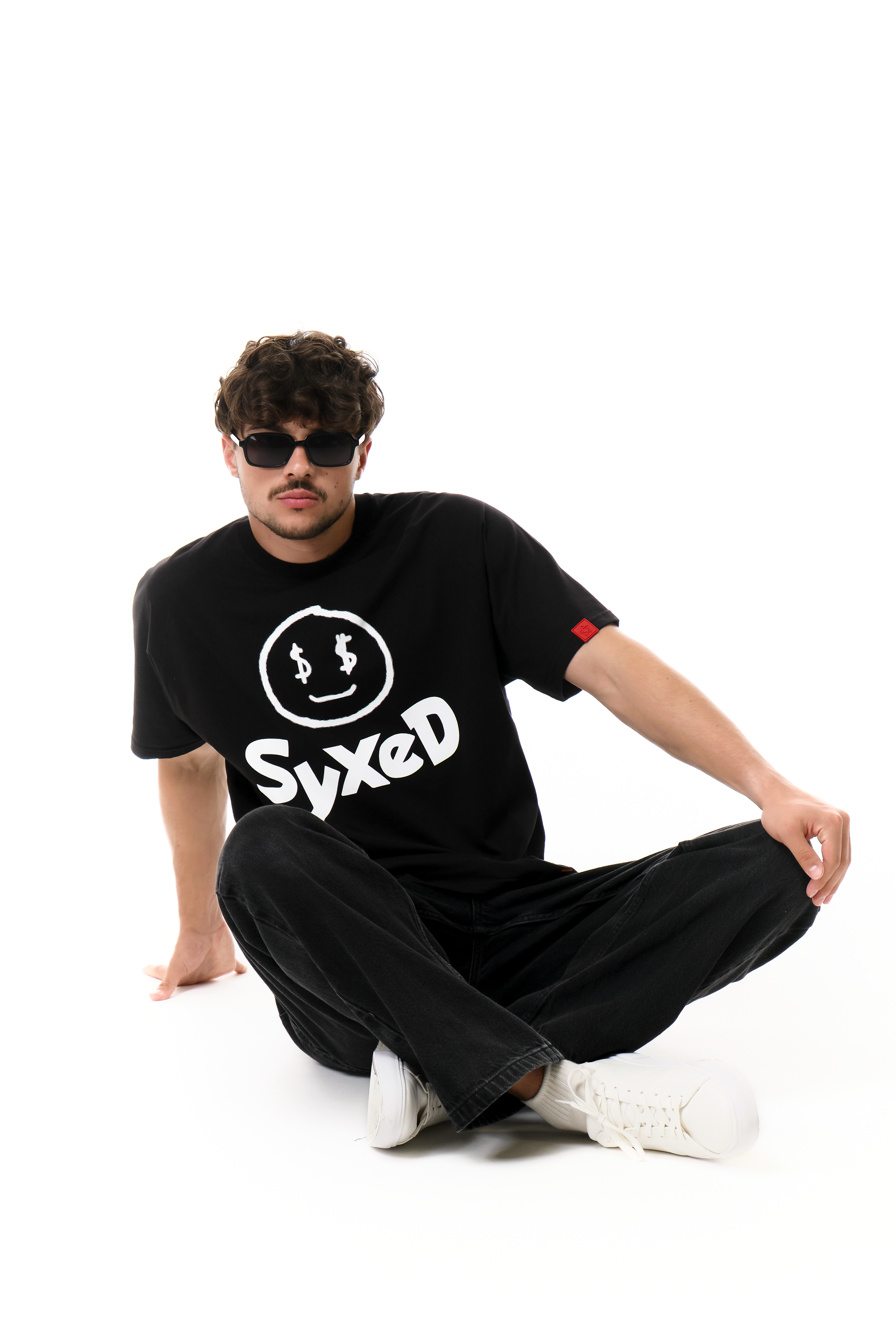 Smileey Black T-Shirt With Red Patch