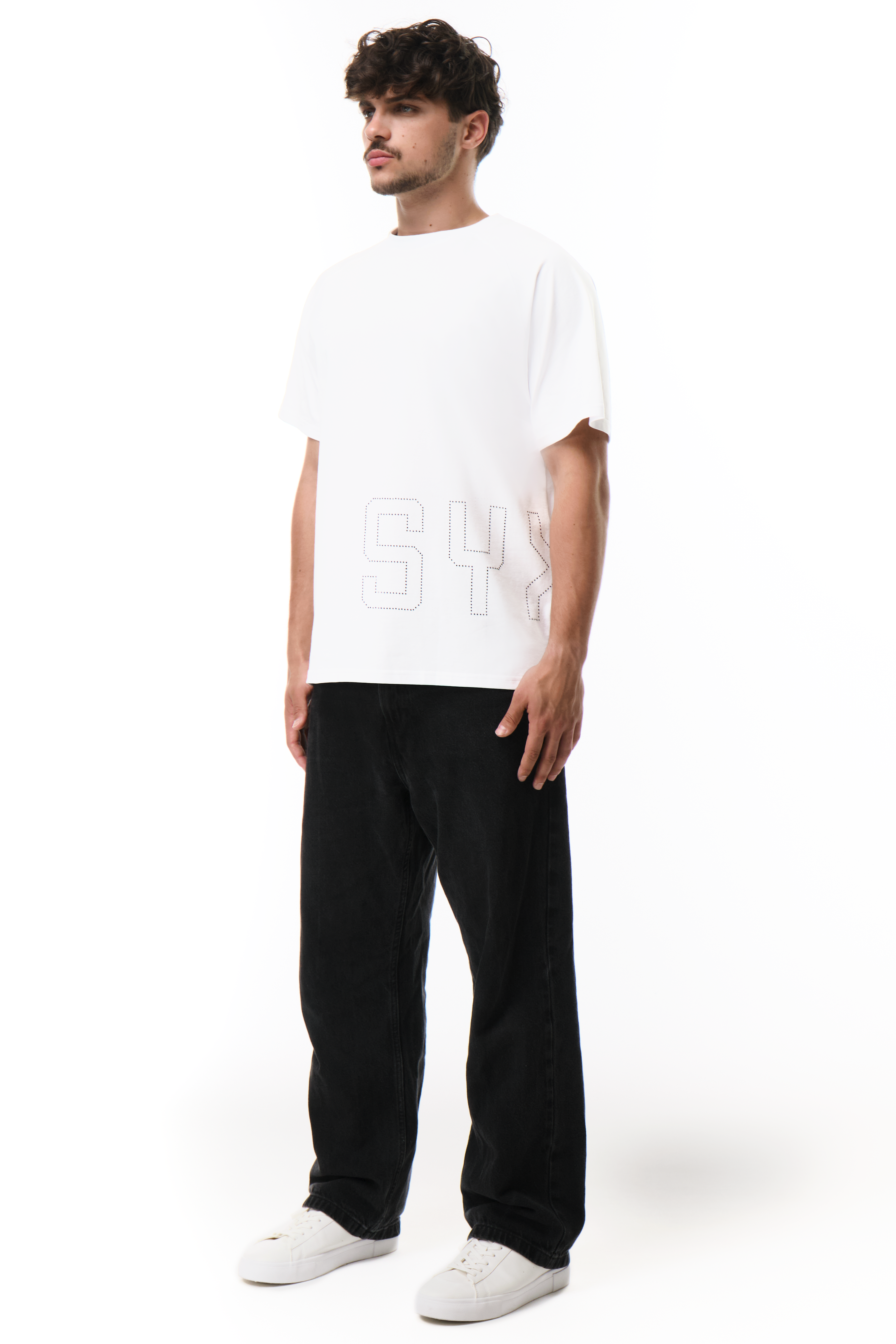 Glitz T-Shirt White with Black gems