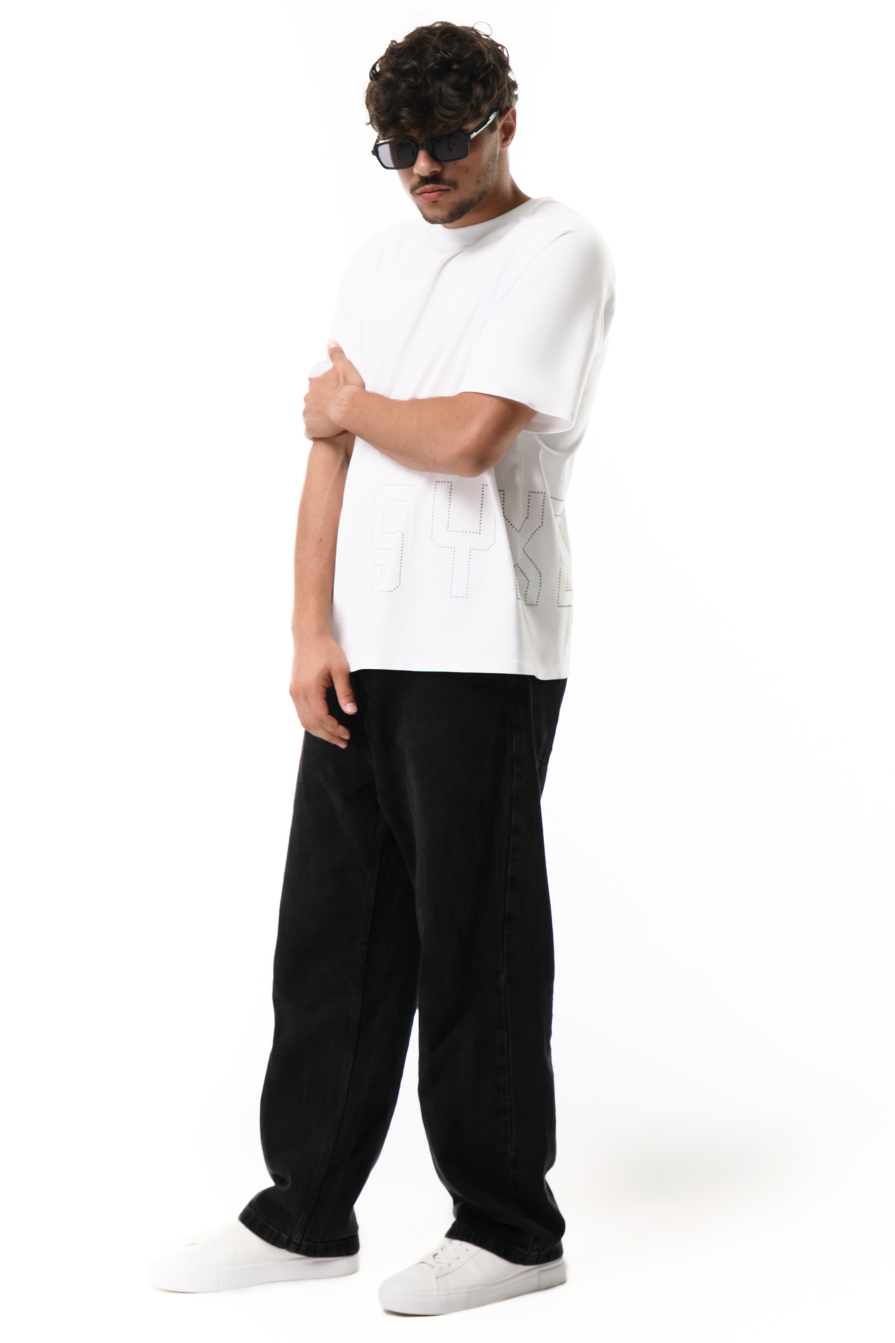 Glitz T-Shirt White with Black gems