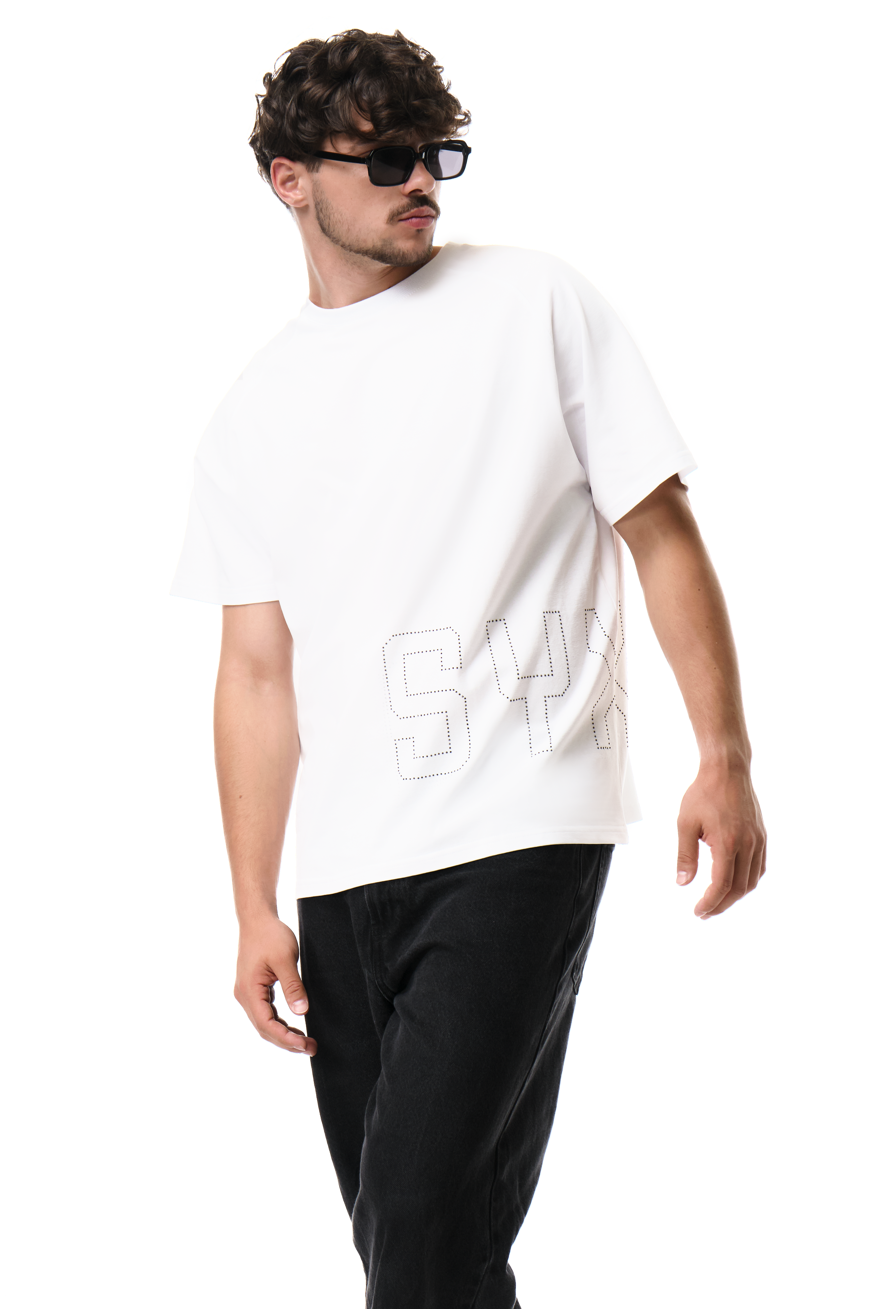 Glitz T-Shirt White with Black gems