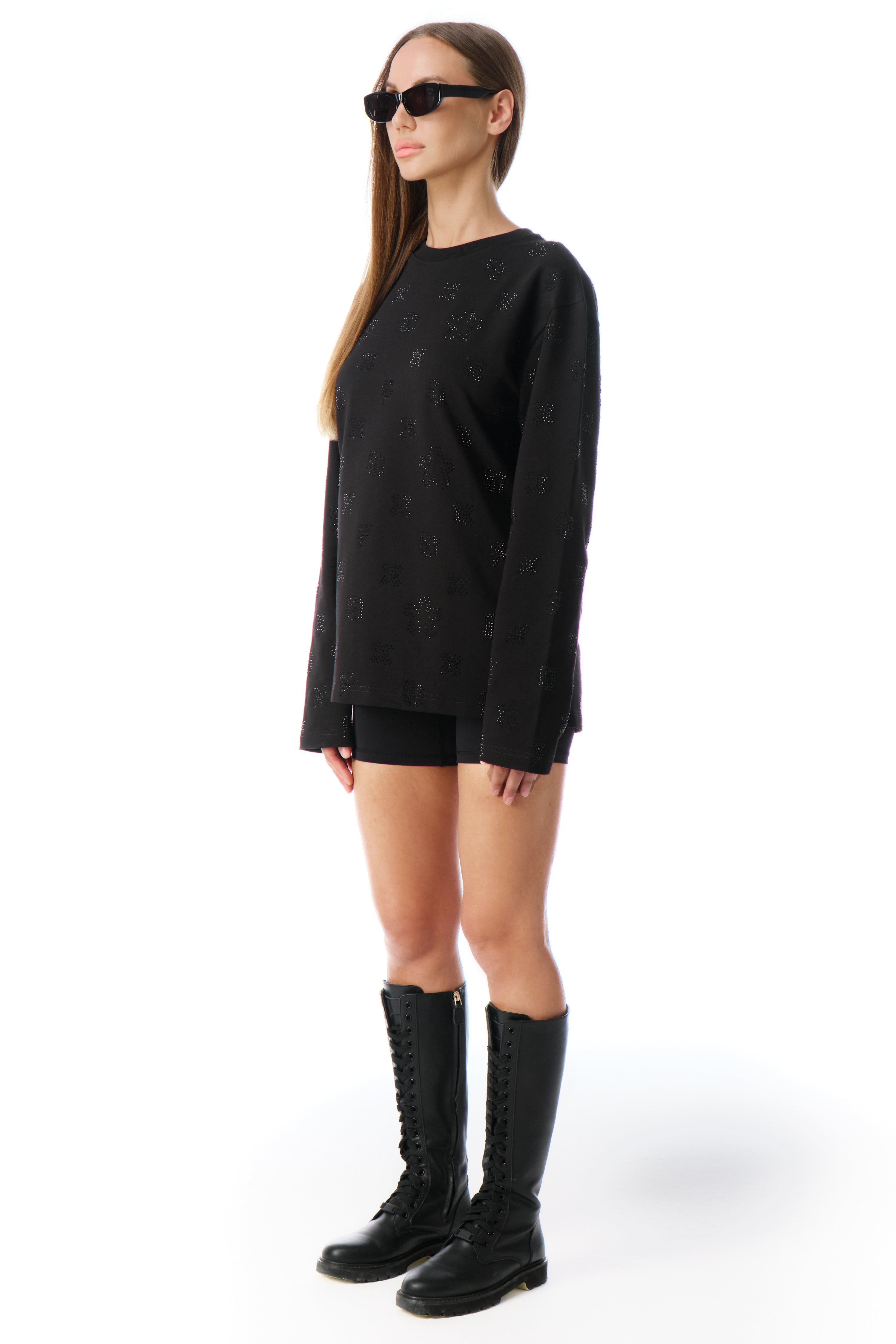 Longsleeve Cashier Black with Black gems