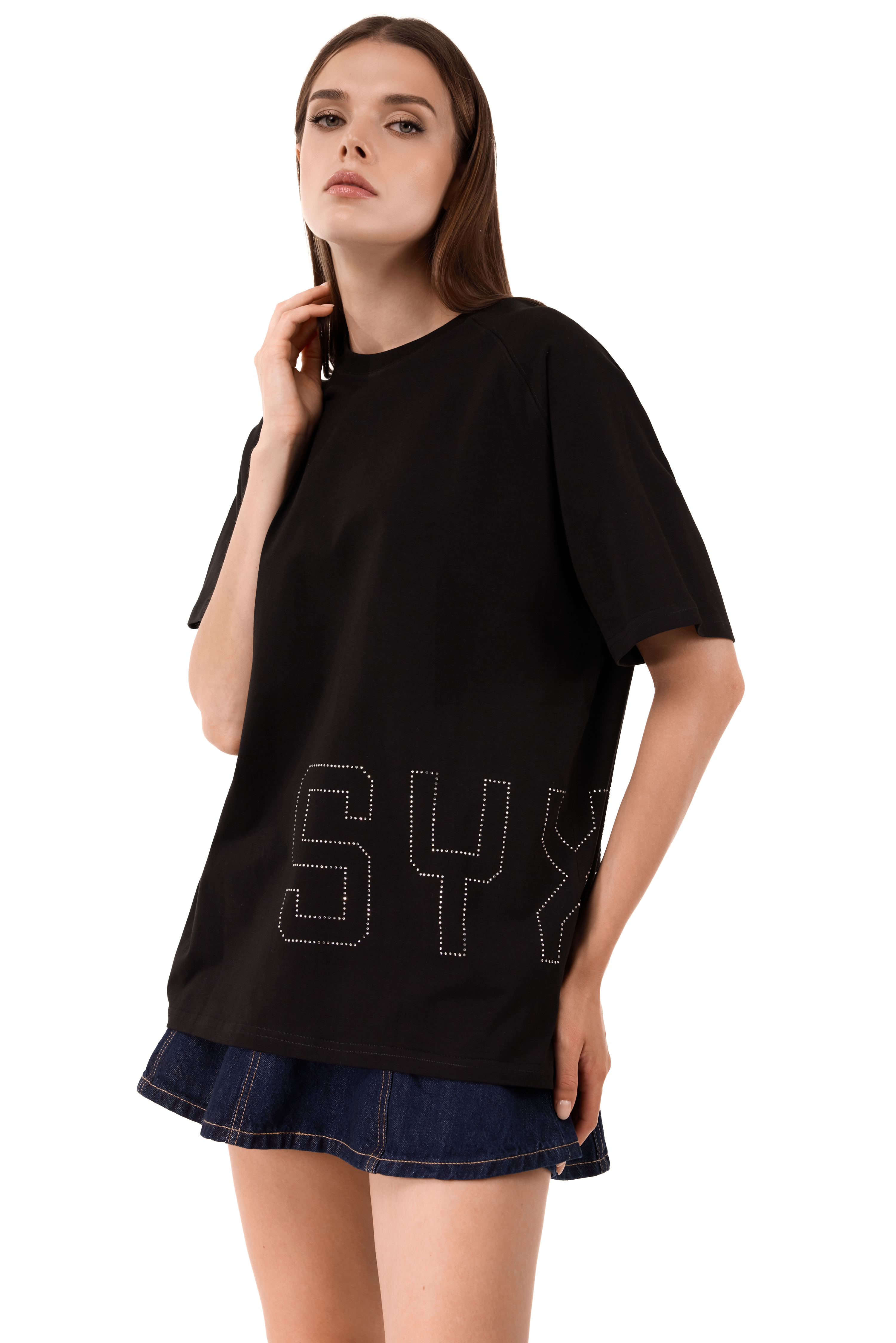 Glitz T-Shirt Black with White gems