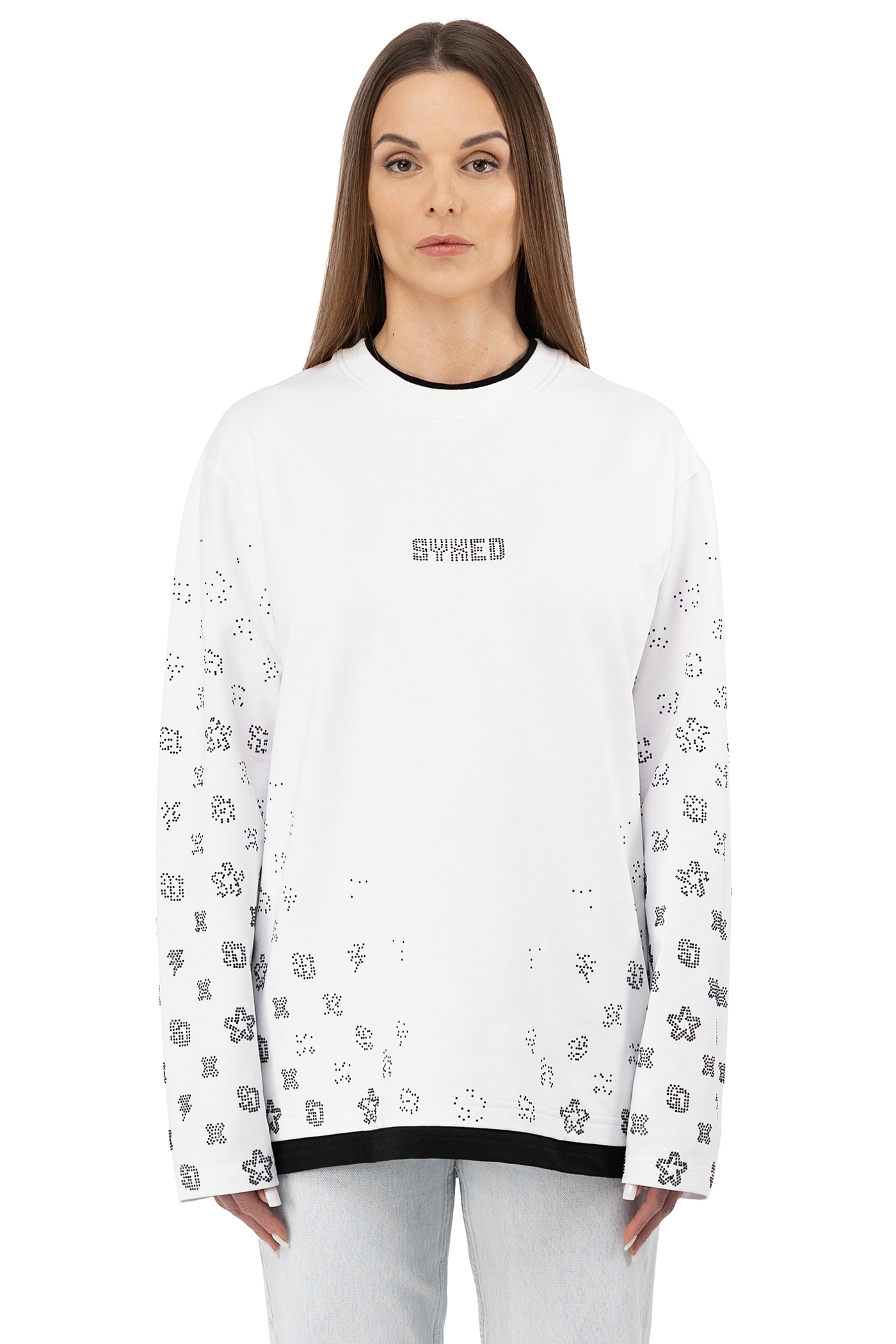 Longsleeve Gemstones White with Black Gems