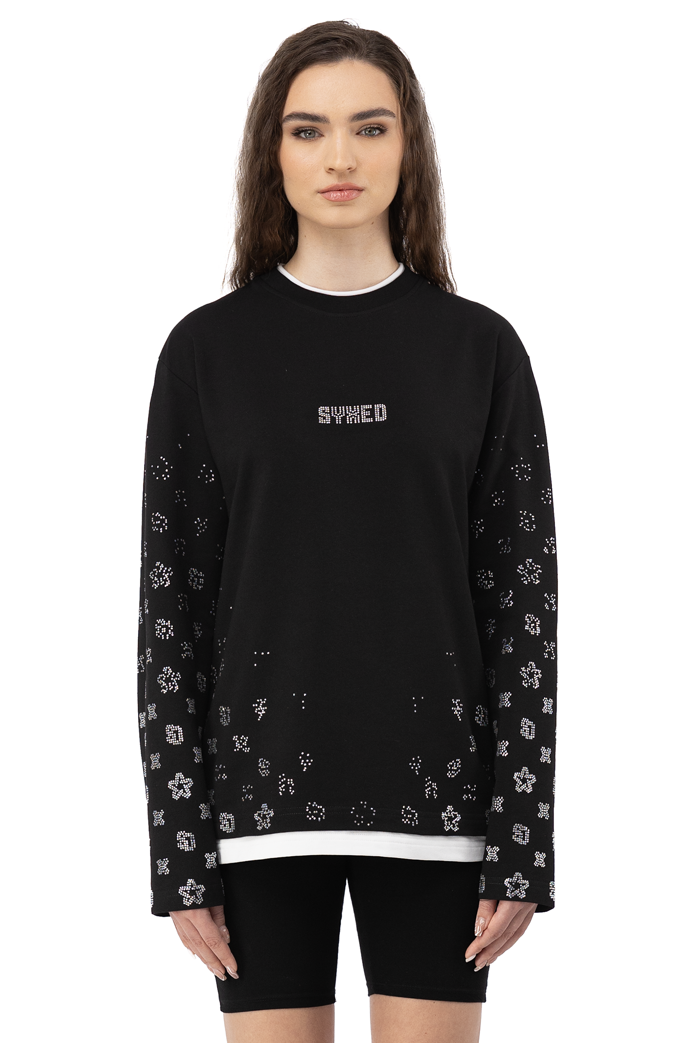 Longsleeve Gemstones Black with White Gems