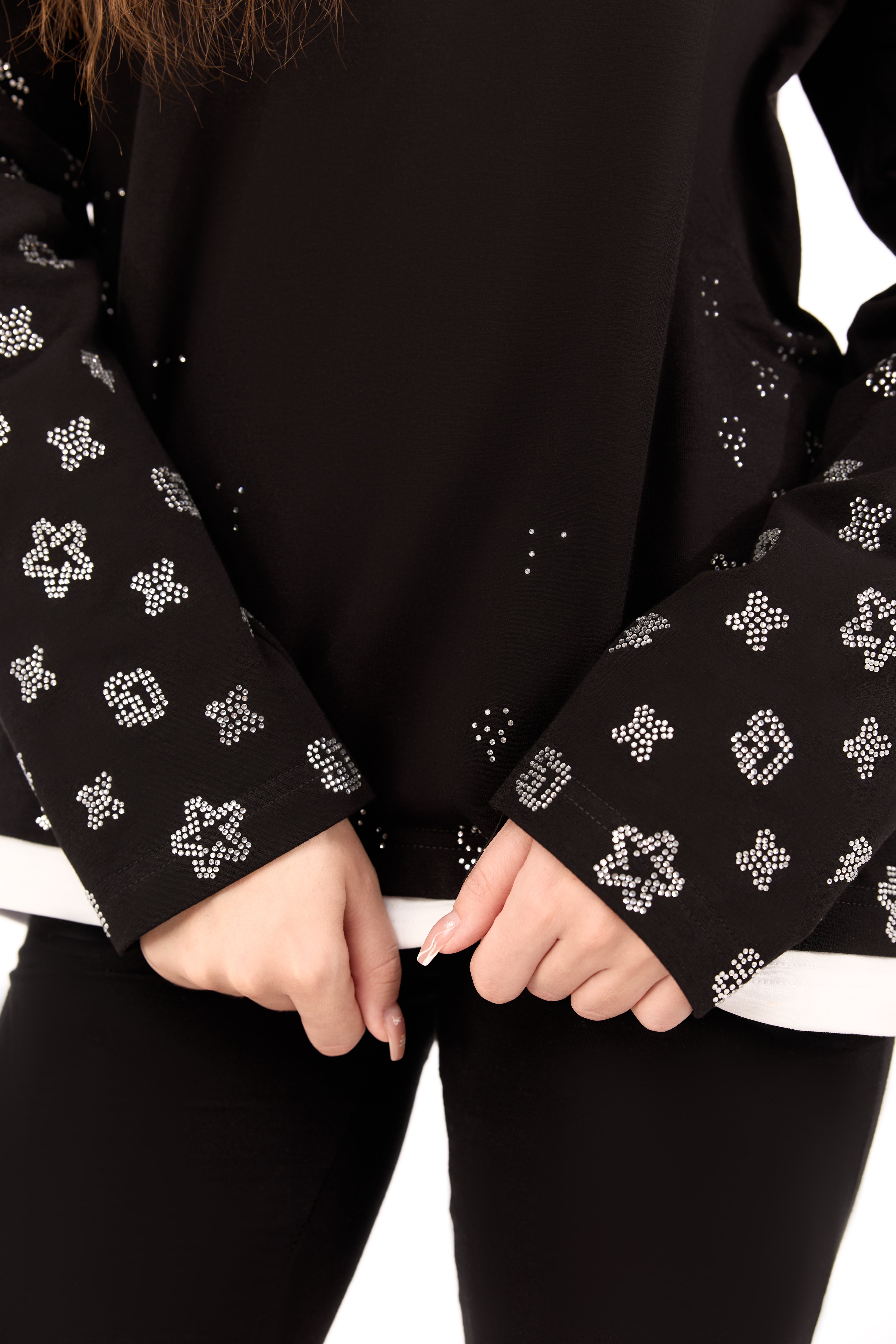 Longsleeve Gemstones Black with White Gems