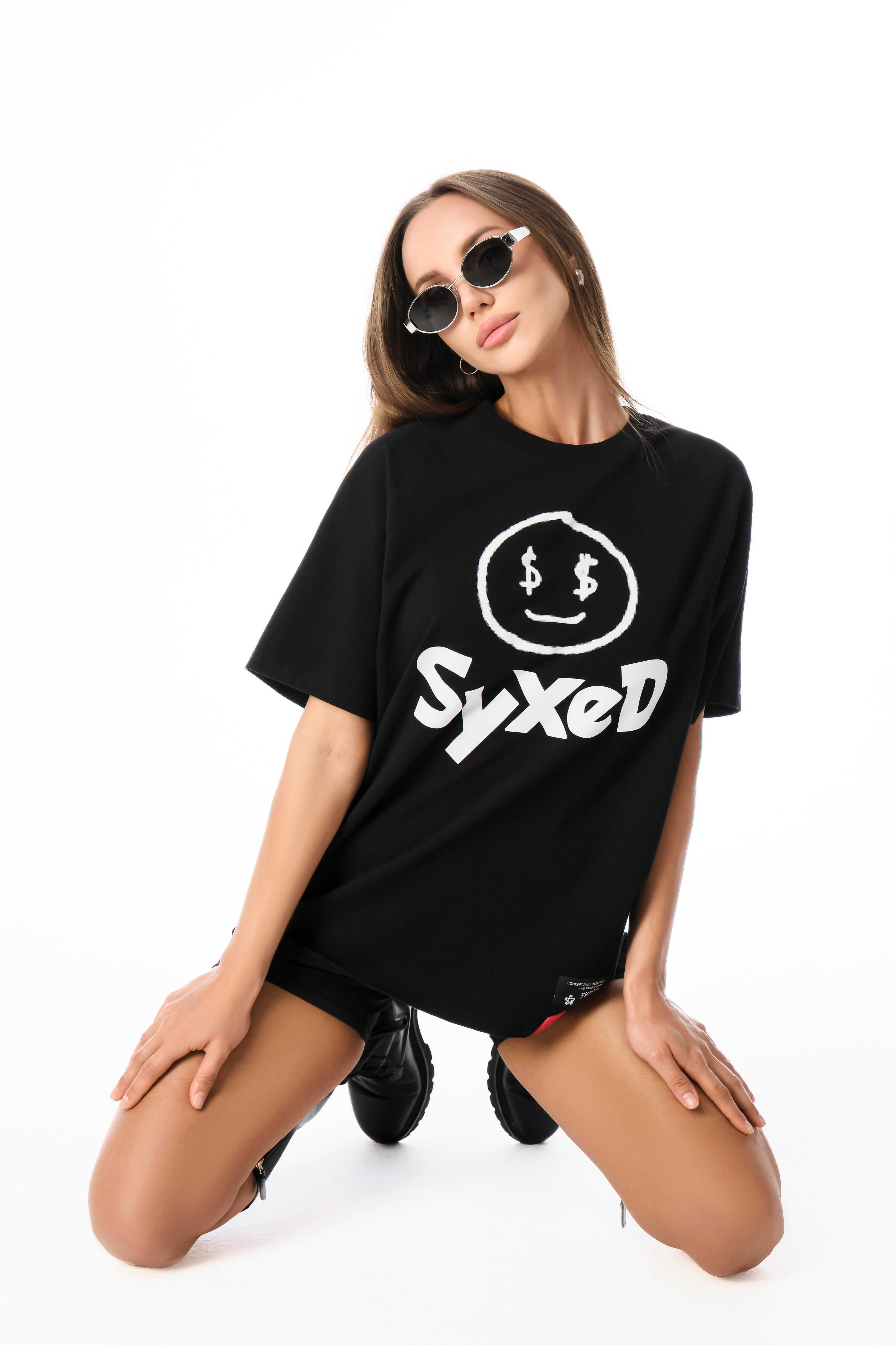 Smileey Black T-Shirt With Red Patch