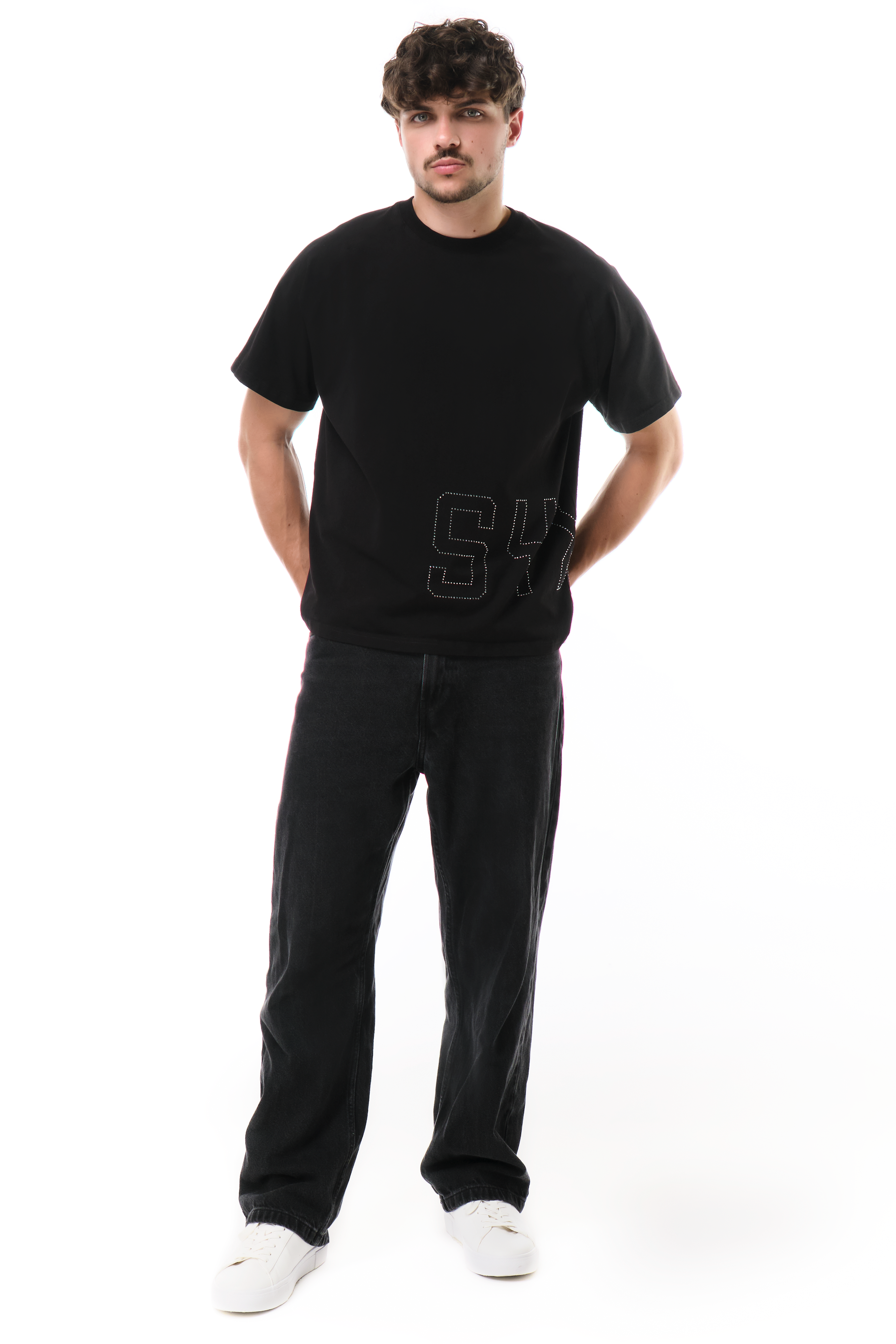 Glitz T-Shirt Black with White gems