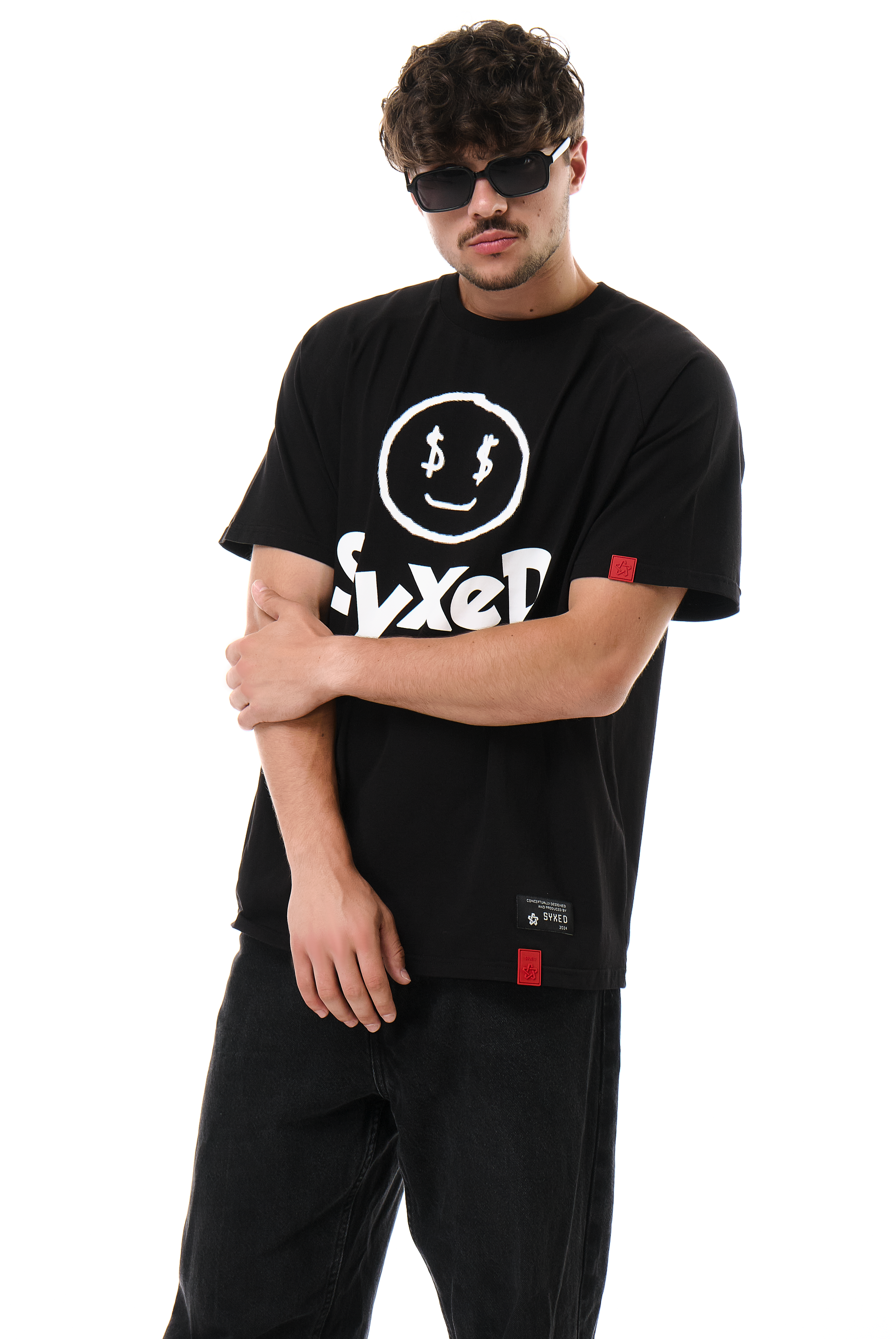 Smileey Black T-Shirt With Red Patch
