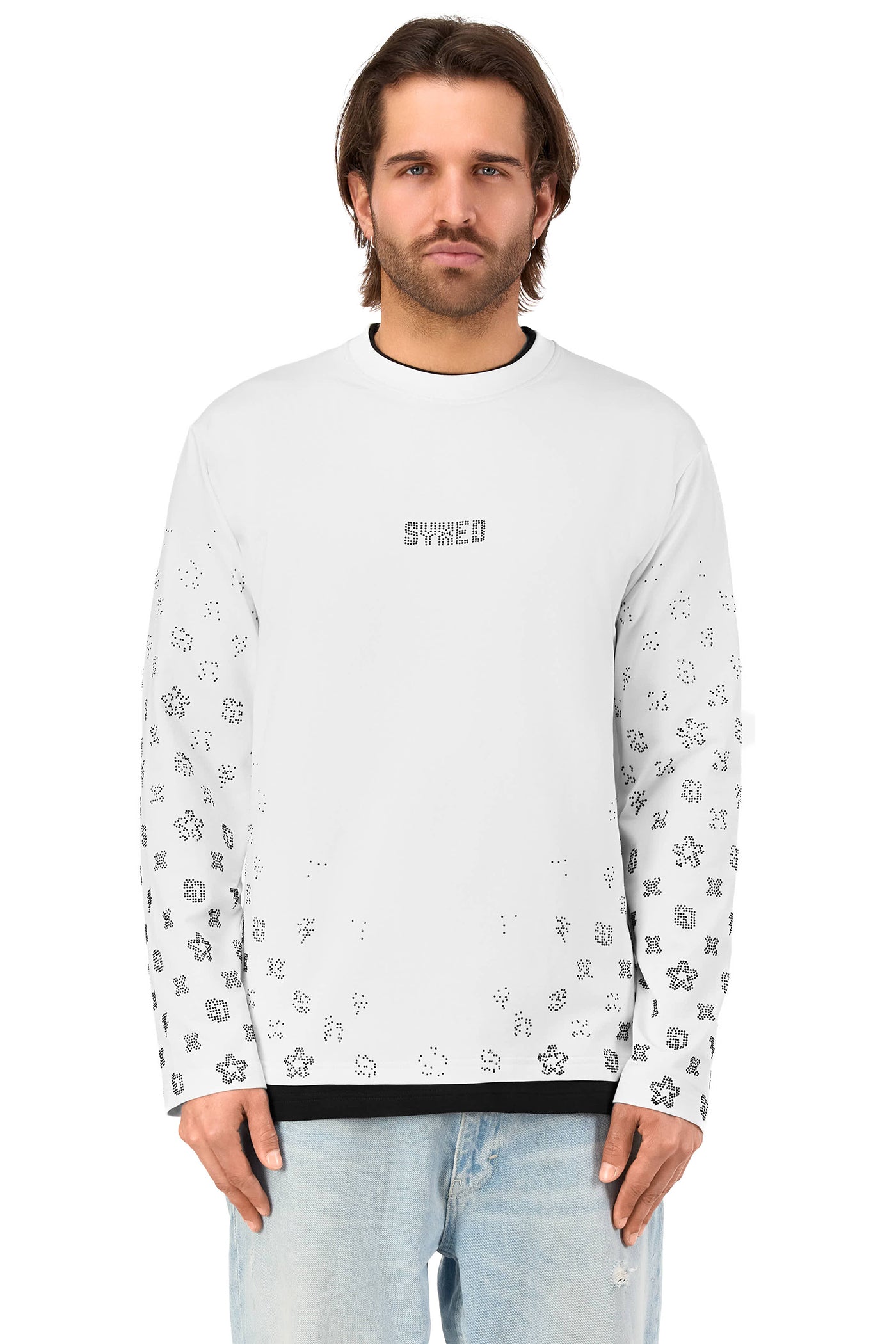 Gemstones Longsleeve White with Black Gems