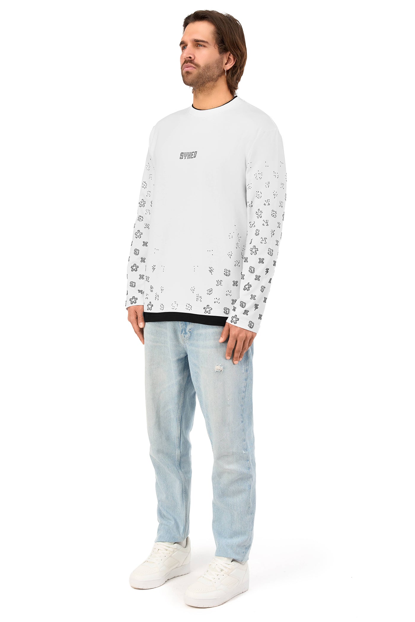 Gemstones Longsleeve White with Black Gems
