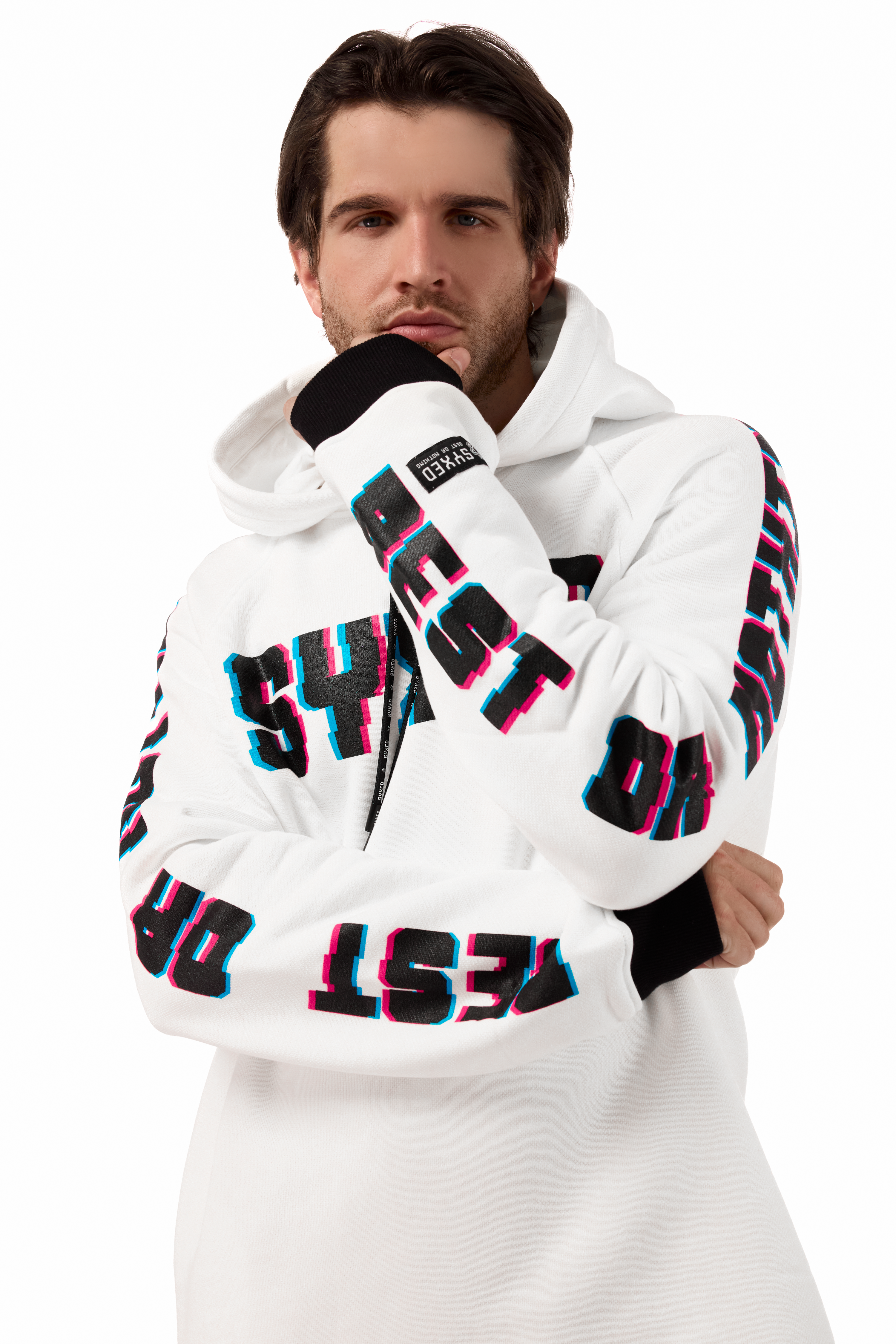 Longcut White Hoodie B&W