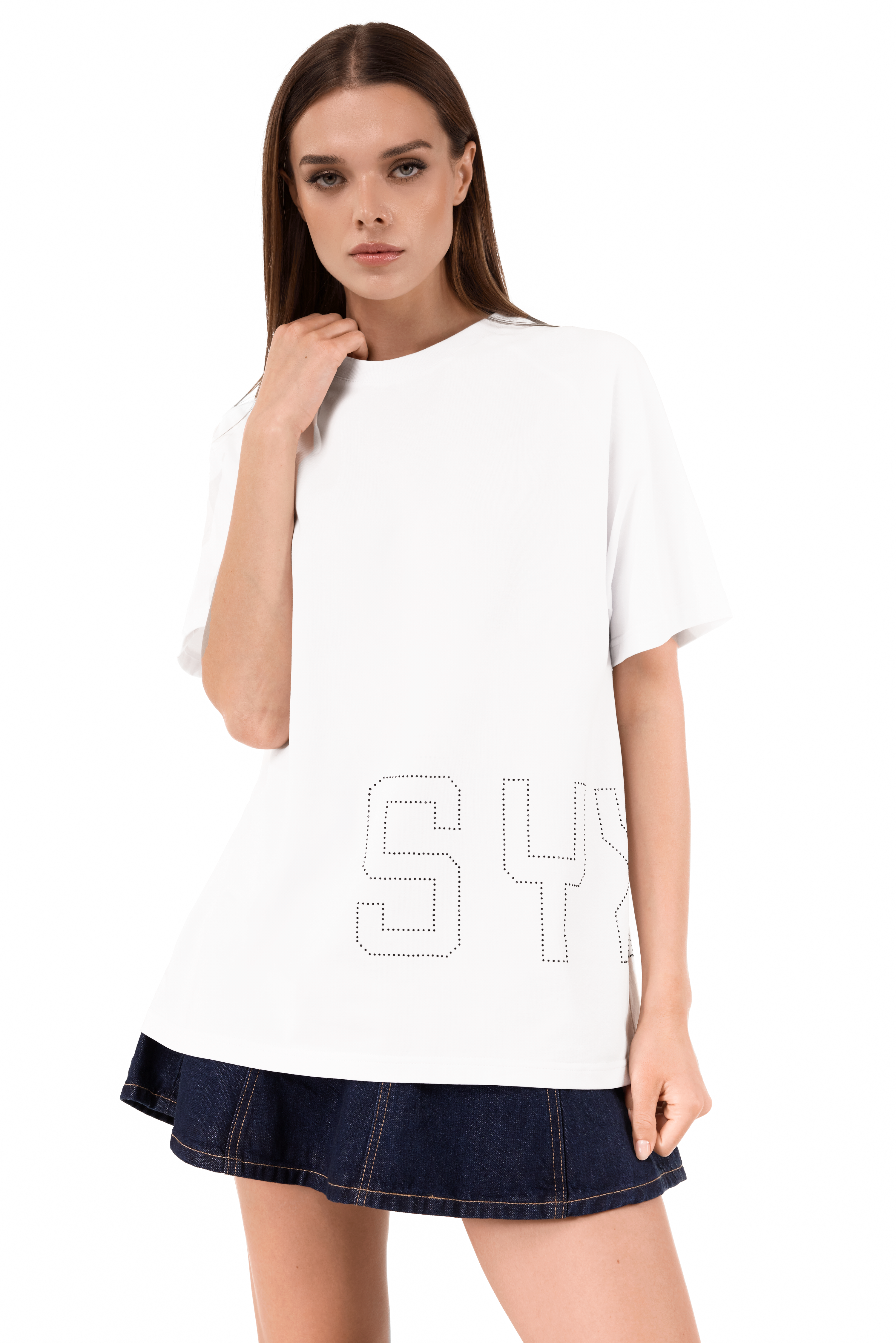 Glitz T-Shirt White with Black gems