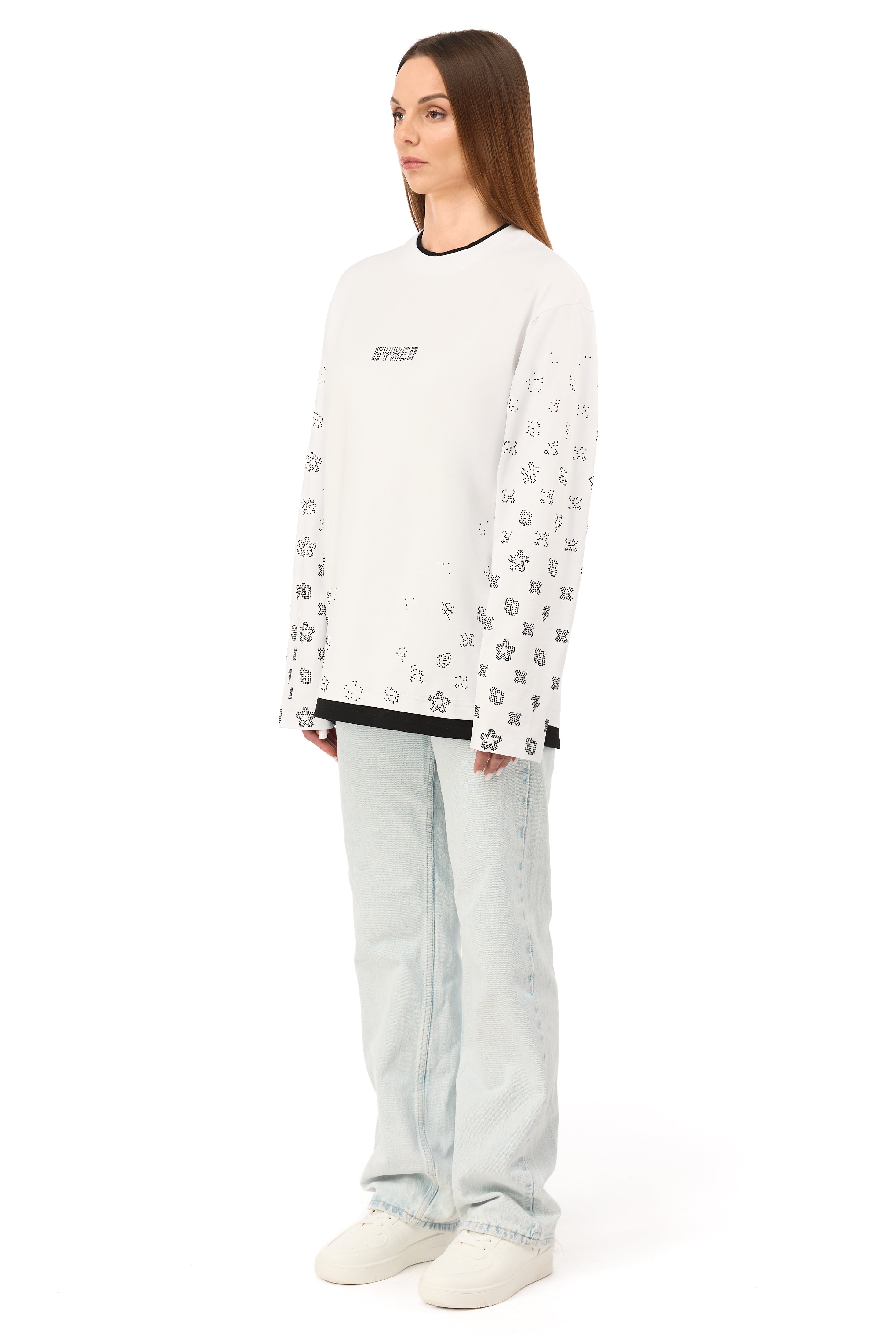 Longsleeve Gemstones White with Black Gems