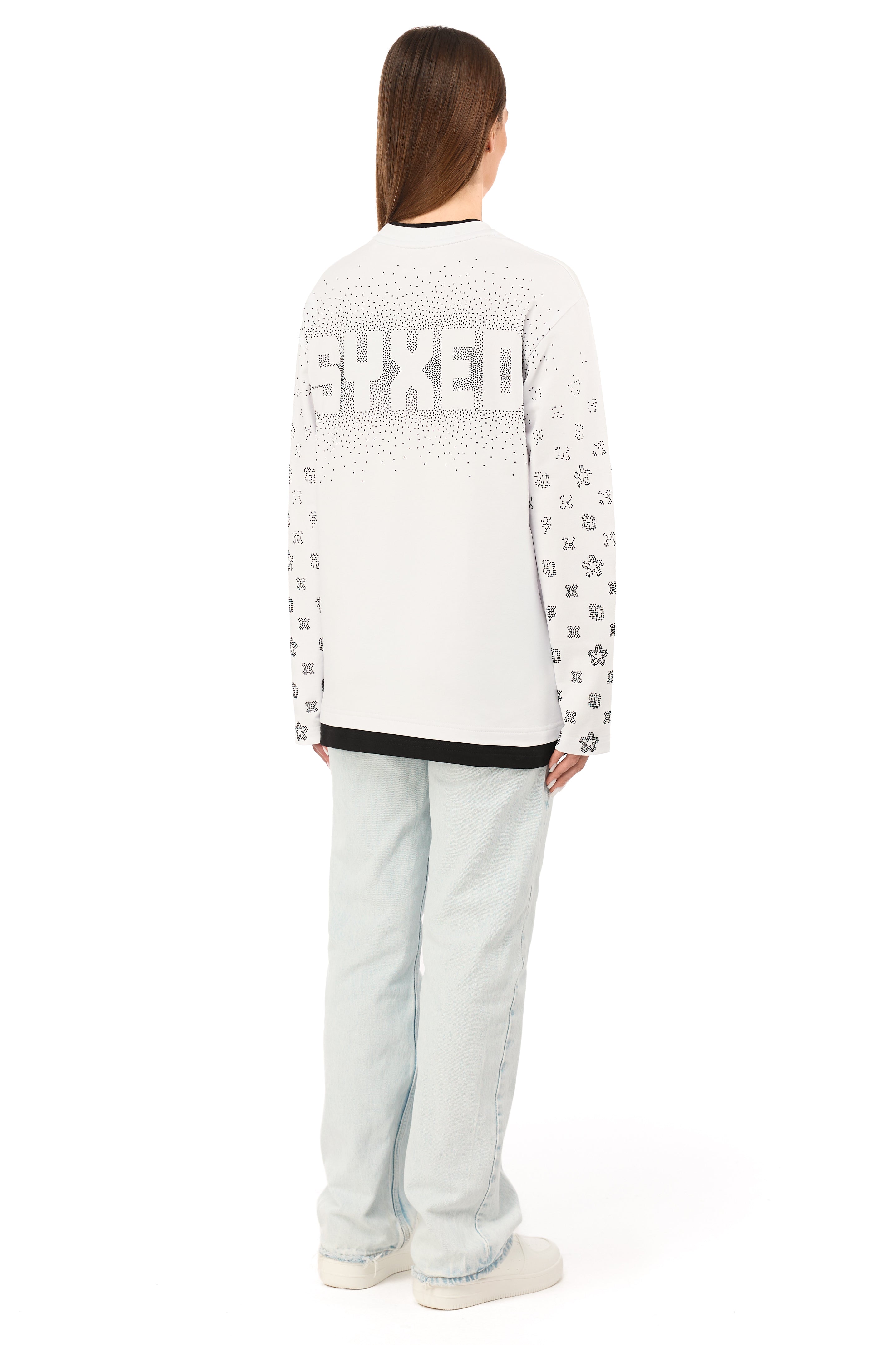 Longsleeve Gemstones White with Black Gems