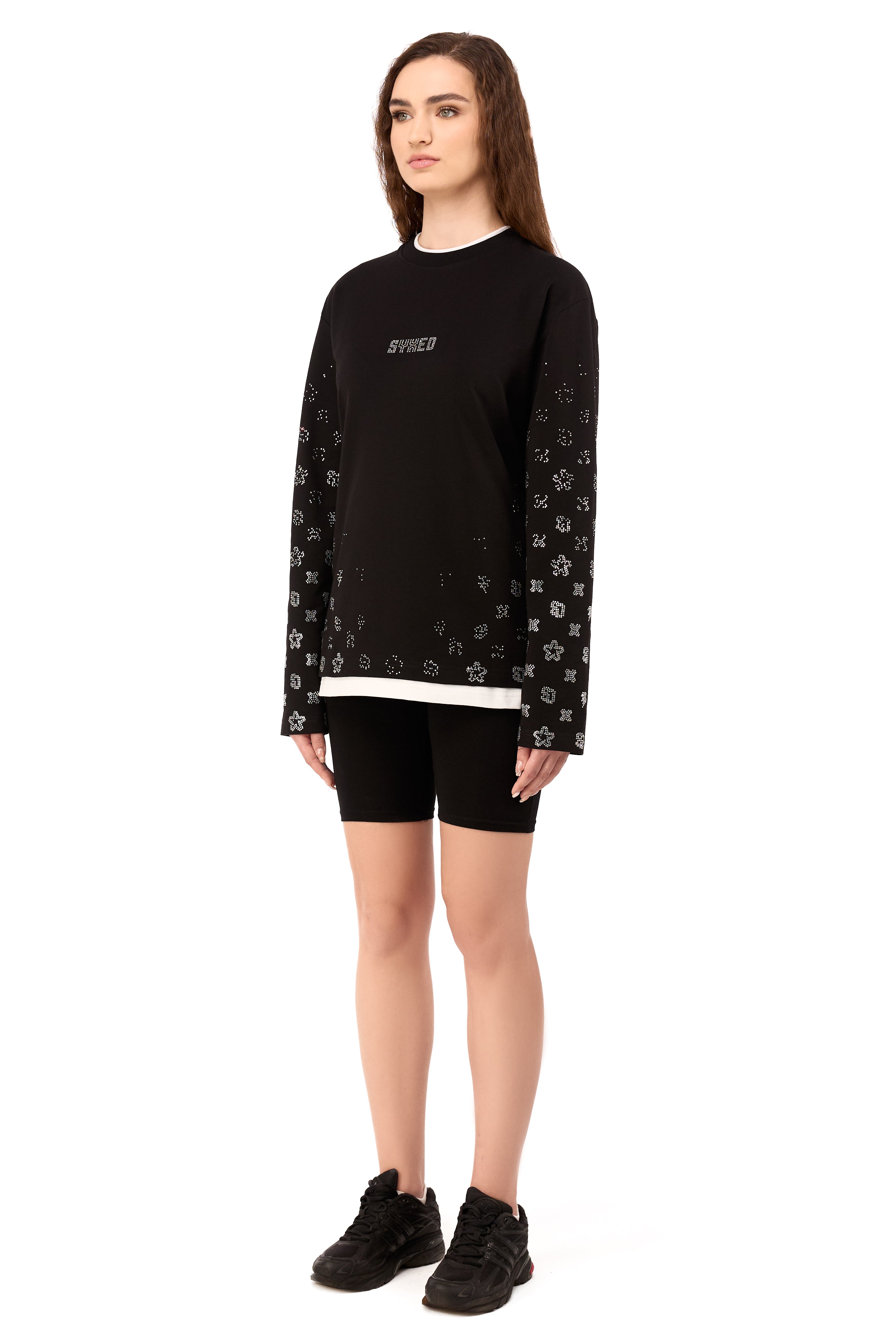 Longsleeve Gemstones Black  with White Gems