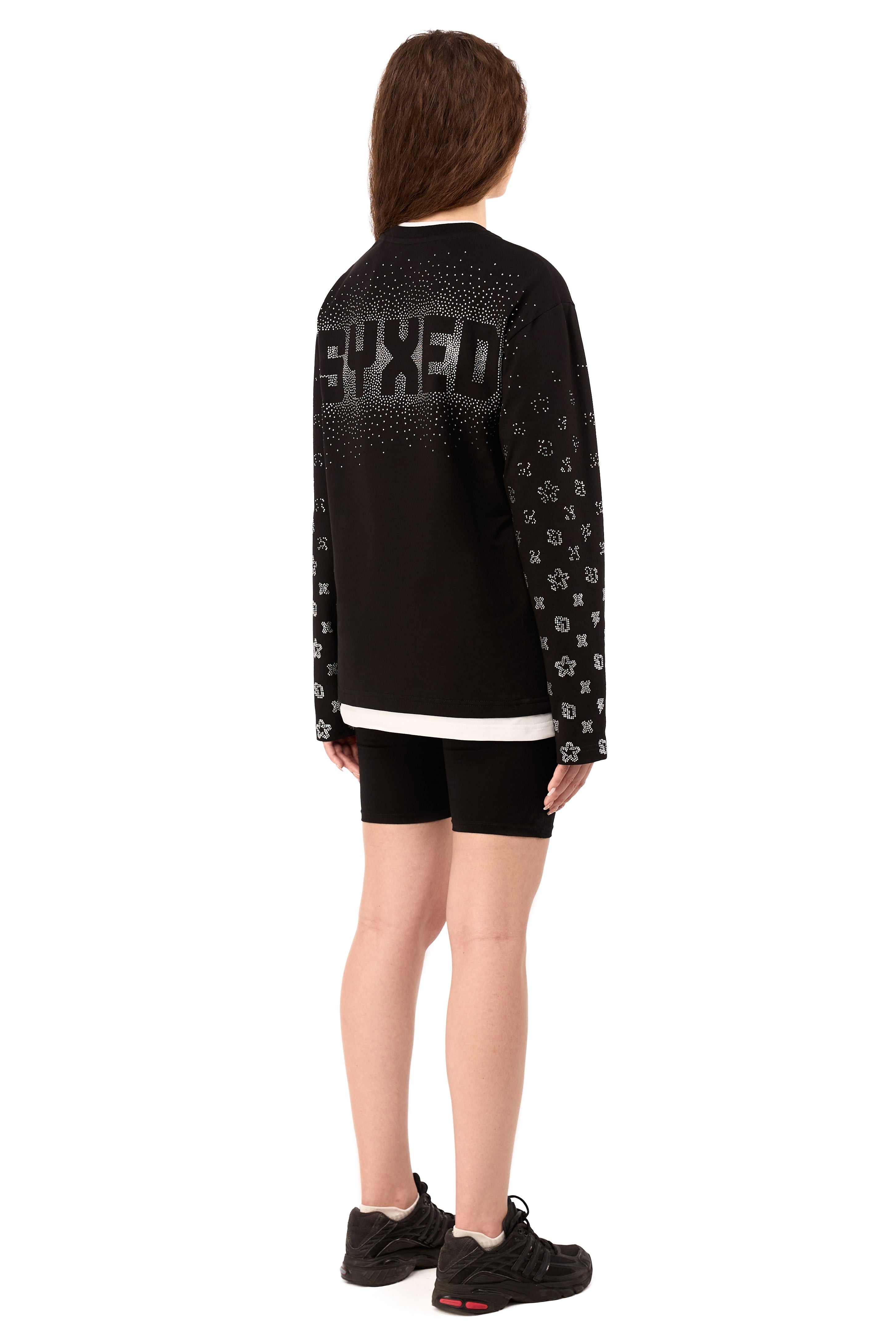 Longsleeve Gemstones Black  with White Gems
